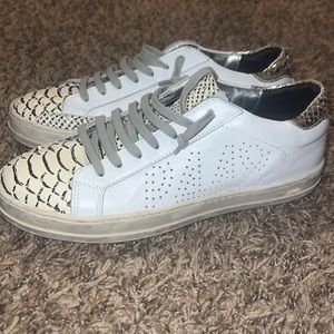 P448 John Mixed Leather Low-Top Sneakers, Platinum